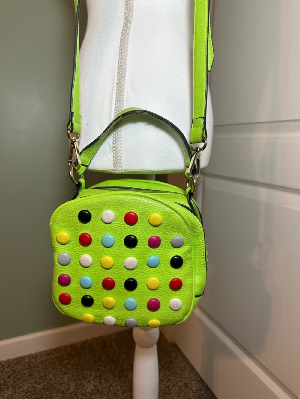 Retro colorful Crossbody Bag with Multicolor Studs - Picture 3 of 10